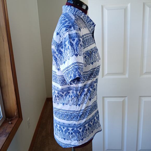 NWOT Rogue State Blue Paisley Pearl Snap-Front Shirt L cotton collared s.sleeve - Picture 5 of 14